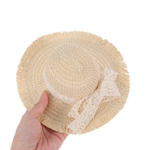 레이스 리본 장식이 있는 미니 밀짚모자, 공예 프로젝트용, 자연스러운 소형 모자 소품, 인형의 집 장식 및 파티 선물용