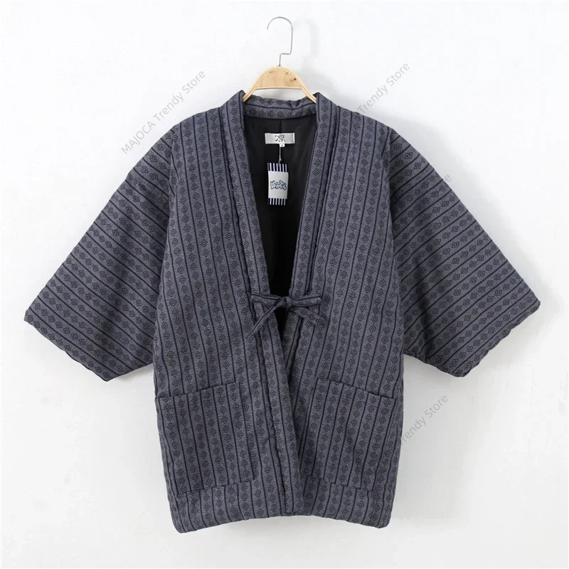 남성용 새로운 한텐 재킷 전통 일본 카디건 코트 사무라이 겨울 기모노 유카타 아시아 홈웨어 의류 하오리 여성용