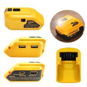 USB 유형 C DC 12V LED 작업 조명이있는 Dewalt 18V 20V 리튬 배터리 용 DCB090 전원 충전기 변환기 배터리 어댑터