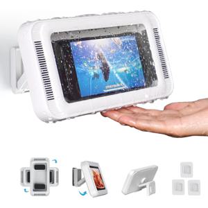 스피커가 달린 샤워 전화 거치대, 480 회전, 벽 전화 마운트, 4-7 인치 휴대폰용 방수 김서림 방지 샤워 케이스