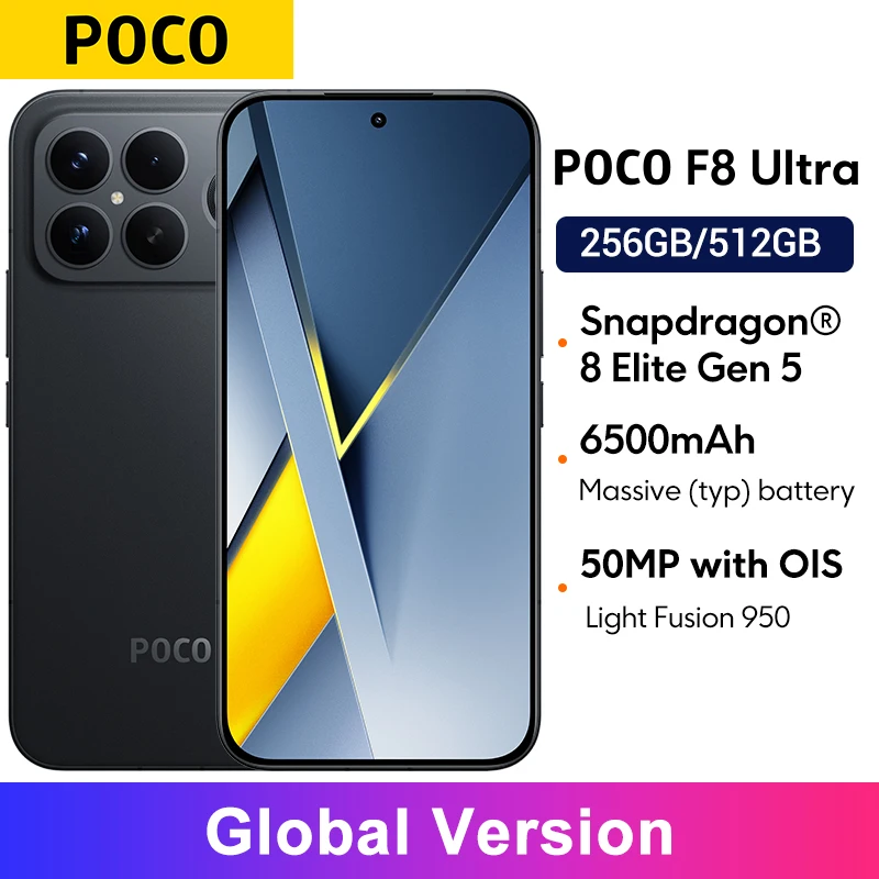 POCO F8 울트라 글로벌 버전 스냅드래곤 8 엘리트 5세대 NFC 50MP 카메라 6.9인치 120Hz 디스플레이 6500mAh 배터리 스마트폰