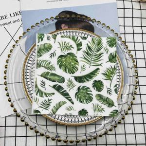 20pcs/Pac 2-Ply 33*33cm 인쇄 된 종이 냅킨 녹색 잎 모델 레스토랑 파티 와인 유리 꽃 종이 웨딩 종이 플레이스 매트