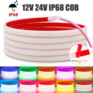 IP68 방수 COB LED 스트립 빛 12V 24V 유연한 LED 네온 테이프 320LED/m 고밀도 선형 빛 야외 수영장