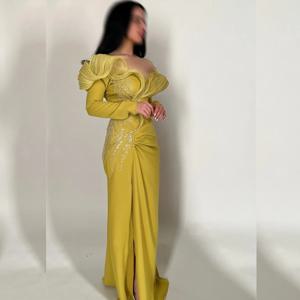 맞춤형 저지 스팽글 플리츠 파티 시스, 오프 숄더, 맞춤형 가운, 긴 드레스