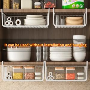 1pc 화이트/블랙 교수형 그물 바구니 철 소재 대용량 캐비닛 벽 옷장 보관 바구니 주방 도구 아래에 매달려