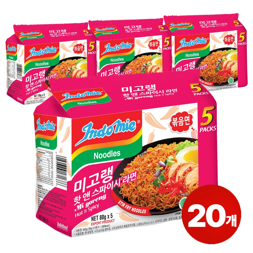 [공식수입인증정품] 미고랭 라면 핫 앤 스파이시 볶음면 400g, 2개, 80g, 20개