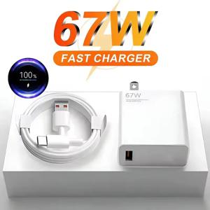 US 플러그 6A 67W 초고속 USB 충전기 Xiaomi 10 11 12 13 14 Redmi Note 10 11 12 13 POCO X3 X4 X5 유형 C 급속 충전 케이블