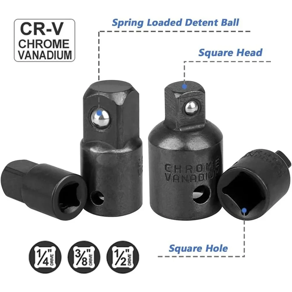 4PCS 1/2 3/8 1/4 인치 임팩트 소켓 어댑터 감속기 세트 자동 및 임팩트 드라이버 건설 작업에서 렌치 드릴 사용
