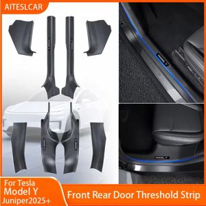 Tesla Model Y Juniper 2025+ 용 전면 후면 도어 씰 가드 ABS 내부 보호기 커버 플레이트 트림 더러운 범퍼 환영 페달