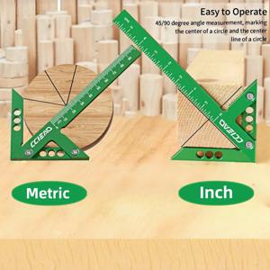 알루미늄 합금 센터 파인더 라인 게이지 및 각도 마킹 눈금자, 목수 마킹 측정 도구 용 45/90 각도 눈금자