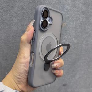 매트 링 홀더 글래스 렌즈 폰 케이스 아이폰 16 15 14 13 12 11 17 프로 맥스 17 에어 16e용 맥세이프 무선 마그네틱 커버