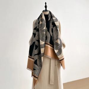 여성 겨울 스카프 파시미나 숄 레이디 랩 두꺼운 따뜻한 스트라이프 패턴 Bufanda Echarpe 여성 캐시미어 모조 스톨