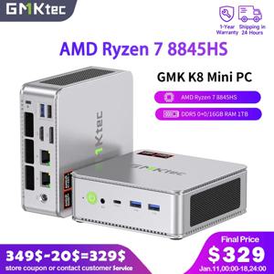 GMKtec NucBox K8 AMD Ryzen 7 8845HS DDR5 0+0/16GB RAM 1TB 미니 PC PCIe3.0/4.0 윈도우 11 프로 WiFi 6E 미니 데스크탑 컴퓨터 USB4.0