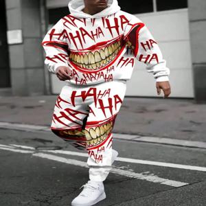 2025년 봄과 가을 신상 남성 후드티 세트는 캐주얼하고 패셔너블하며 편안한 3D 웃는 얼굴 패턴 프린트를 특징으로 합니다.