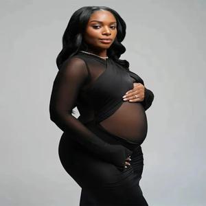 블랙 시스루 임부복 사진촬영 드레스 메쉬 긴팔 바디콘 가운 섹시한 임신 촬영 의상 베이비 샤워 임부복 친화적