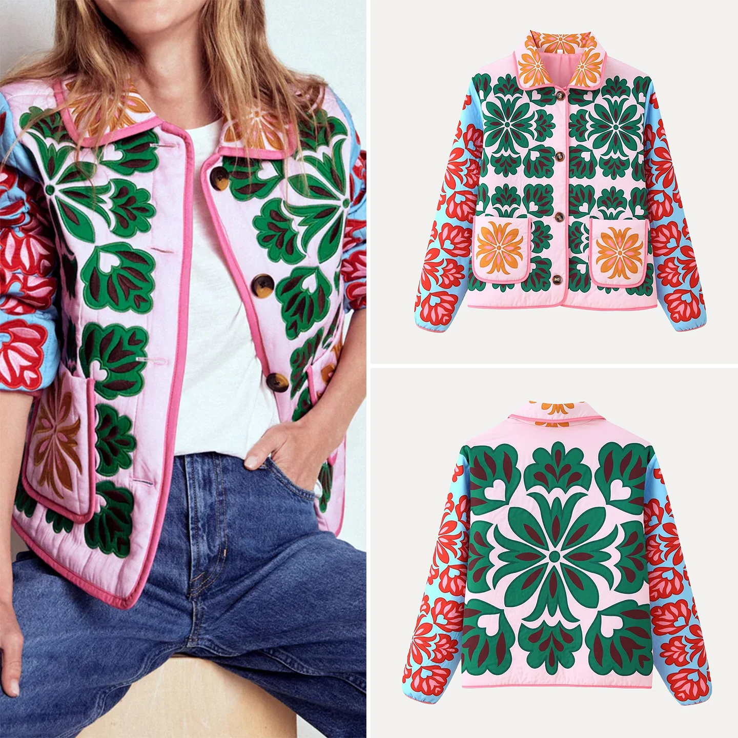 2025년 가을 여성 캐주얼 패션 따뜻한 프린팅 아우터 긴소매 스트레이트 컷 통근 스타일 싱글 버튼 코트