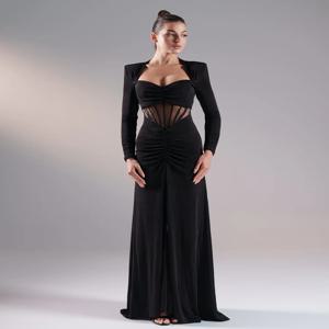 맞춤형 클래식 심플 저지 주름 플리츠 스트레이트 스퀘어 넥 롱 드레스 맞춤형 행사 드레스 모던 스타일 매칭