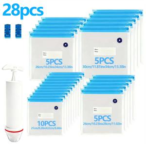 재사용 가능한 진공 저장 백 키트 – 4가지 크기의 백, 핸드 펌프 및 밀봉 클립 포함하여 냉동 식품의 신선도를 유지합니다