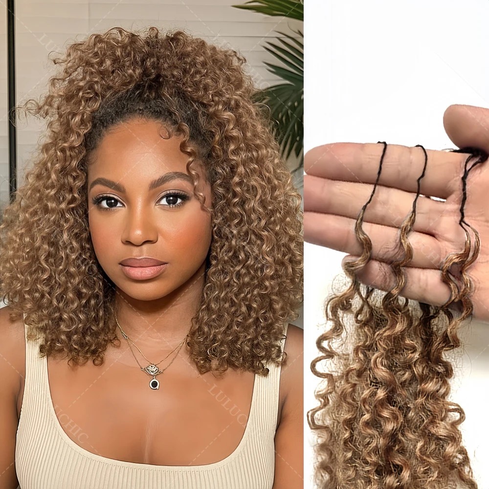 허니 블론드 스몰 스파이럴 컬리 페더 인모 크로셰 헤어 익스텐션 인비저블 노트리스 프리 세퍼레이티드 픽시 컬 크로셰 헤어