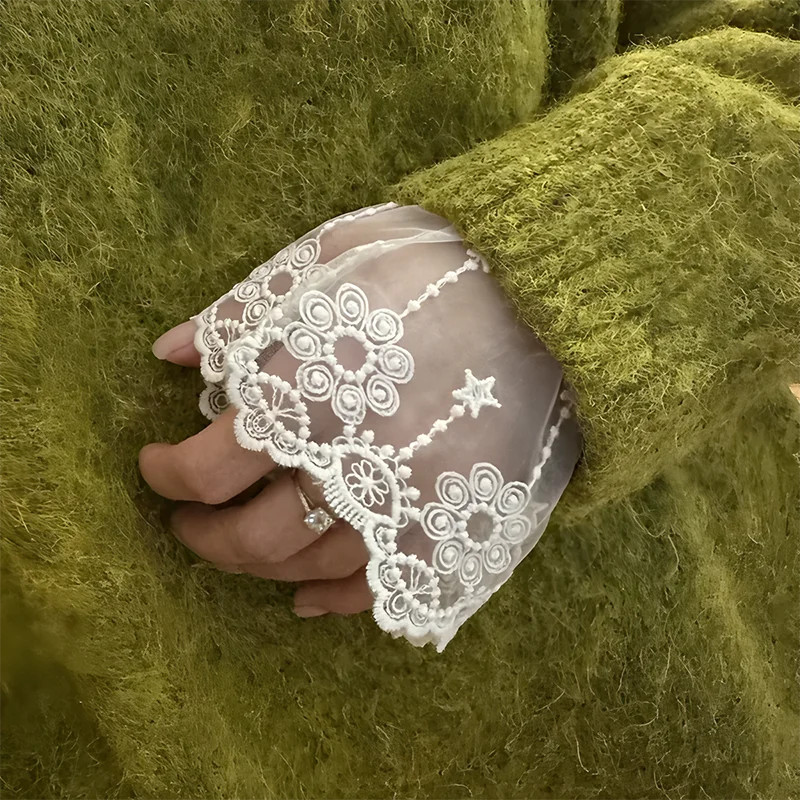 탈부착 가능한 여성용 스웨터 가짜 소매 크로셰 레이스 꽃무늬 레이스 혼 커프스 자수 프릴 소매 커버