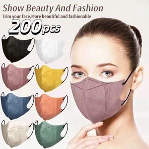 200개입/3D 3차원 멀티 컬러 일회용 4겹 마스크, 개별 포장, 얼굴 윤곽에 맞는 아치형 디자인, 두꺼운 탄성 이어 루프 및 코 브릿지 클립 포함, 대량 구매 가능, 여행, 야외 활동, 일상 착용, 파티, 사무실 사용에 적합