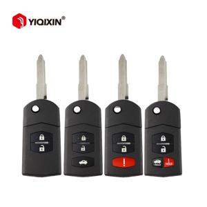 YIQIXIN 2/3/4 버튼 원격 자동차 키 쉘 For Mazda 2 3 5 6 CX5 CX7 CX9 RX8 M6 MX5 2005/6/7/8/9/10/11 키 헤드 플립 언컷 블레이드