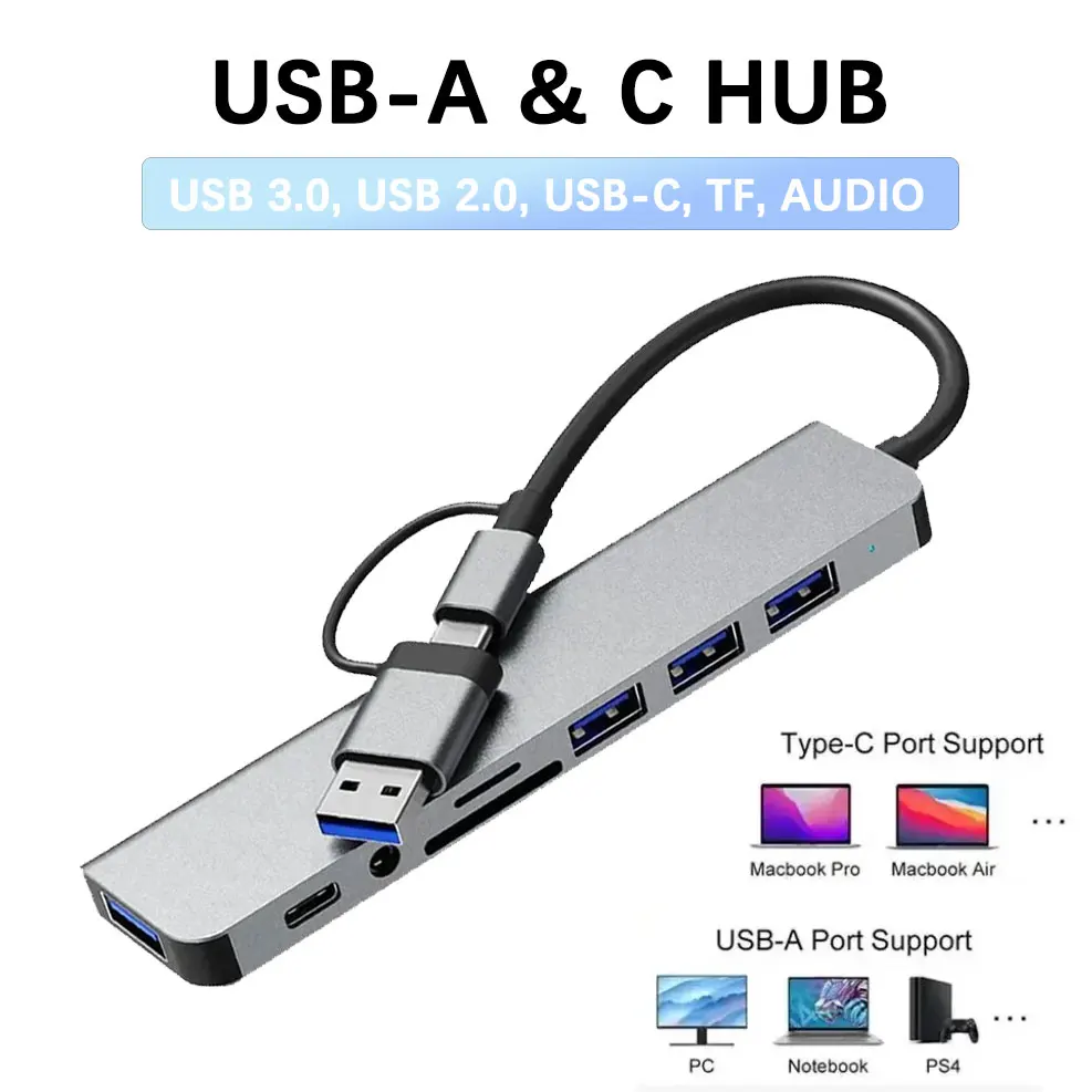 8 in 2 USB C 허브 타입 C 허브 도킹 스테이션 3.5mm 오디오 잭 어댑터 SD/TF 카드 리더 맥북 노트북 컴퓨터용