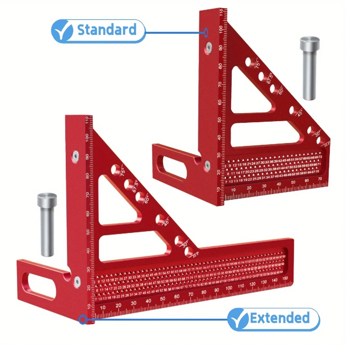 확장 3D 멀티 앵글 목공 사각 각도기, 빠른 각도 포지셔닝 도웰 핀-2 인 1 목공 측정 눈금자