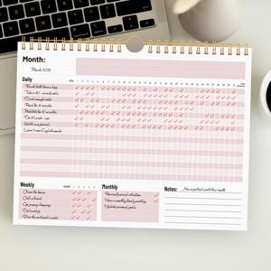 1Pc A4 습관 추적기: 12개월 기록 가능, 날짜가 없는 일일 주간 월간 습관 추적기 플래너, 달력 저널 나선형 바인딩