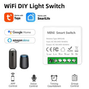 2 웨이 제어 Tuya 미니 16A WiFi DIY 스위치 스마트 라이프 App 스마트 홈 자동화 모듈 Alexa Google 홈용 인터럽터 작업