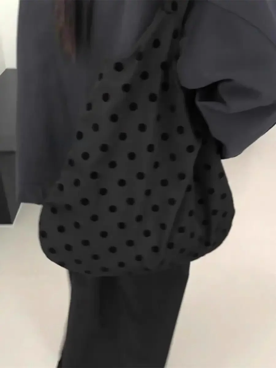 카와이 대용량 폴카 도트 숄더백 핸드백 젊은 남성과 여성을 위한 레트로 일본 스트리트 스타일 캔버스 토트 백