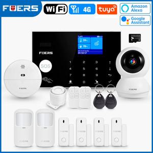 FUERS WIFI GSM 경보 시스템 무선 홈 도난 경보기 시스템 Tuya APP 제어 사이렌 동작 탐지기 PIR 연기 센서