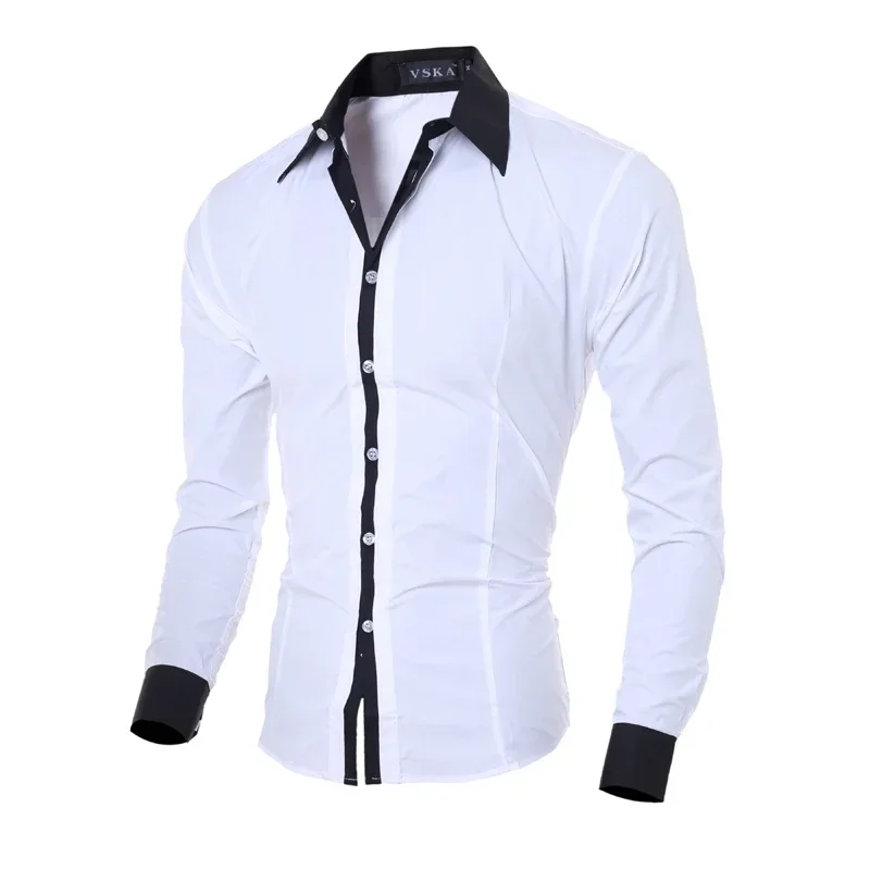 남성 줄무늬 셔츠 긴 소매 슬림 화이트 소셜 셔츠 캐주얼 남성 의류 비즈니스 Camisa Masculina Chemise 크리스마스 셔츠
