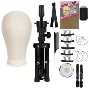 22인치 캔버스 가발 헤드 스탠드, 헤드가 있는 가발 스탠드 삼각대, 가발용 마네킹 헤드, 마네킹 캔버스 블록 헤드 세트 제작 디스플레이