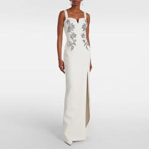 결혼식을위한 우아한 아이보리 이브닝 가운 인어 공식 파티 드레스 스트랩 댄스 파티 드레스 바닥 길이 아플리케 사우디 아라비아 드레스