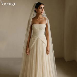 Verngo 간단한 라인 웨딩 드레스 Pleat Classy Bridal 가운 여성 우아한 지퍼 비치 신부 드레스 맞춤형