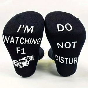 1 쌍의 크루 양말, 밑창에 문자 및 레이싱 카 패턴 - 가을 및 겨울 데일리웨어를 위한 남녀공용 스타일