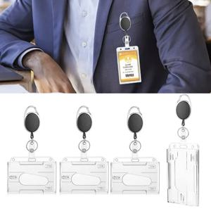 투명 이중 카드 슬롯 ID 태그 배지 홀더 배지 릴 포함 2개 카드 수납 정리함 직원증 작업 카드 케이스 슬리브