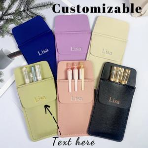 맞춤형 이름 모란티 컬러 PU 가죽 간호사 펜 케이스, 이중층 잉크 누출 방지 포켓, 백의 보관 펜 케이스