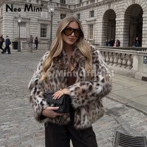 네오 민트 빈티지 스타일 레오파드 인조 모피 코트 여성 2025 겨울 시크 아이코닉 인스 블로거 브랜드 패션 폭스 퍼 재킷 스트리트웨어
