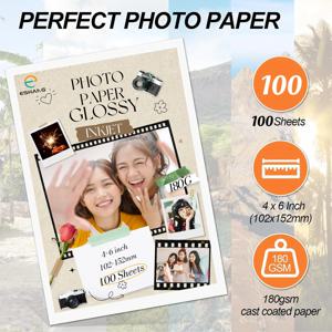 광택 사진 용지 100매, 10.2 x 15.2 cm, 프린터 용지, 사진 프린터 용지, 개학 시즌에 완벽한 사진 용지