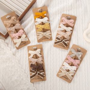 4개 세트 아기 소녀 헤어 보우 클립 프린세스 인스 레이스 헤어핀 천으로 덮인 안전 헤어그립 어린이 헤어 액세서리