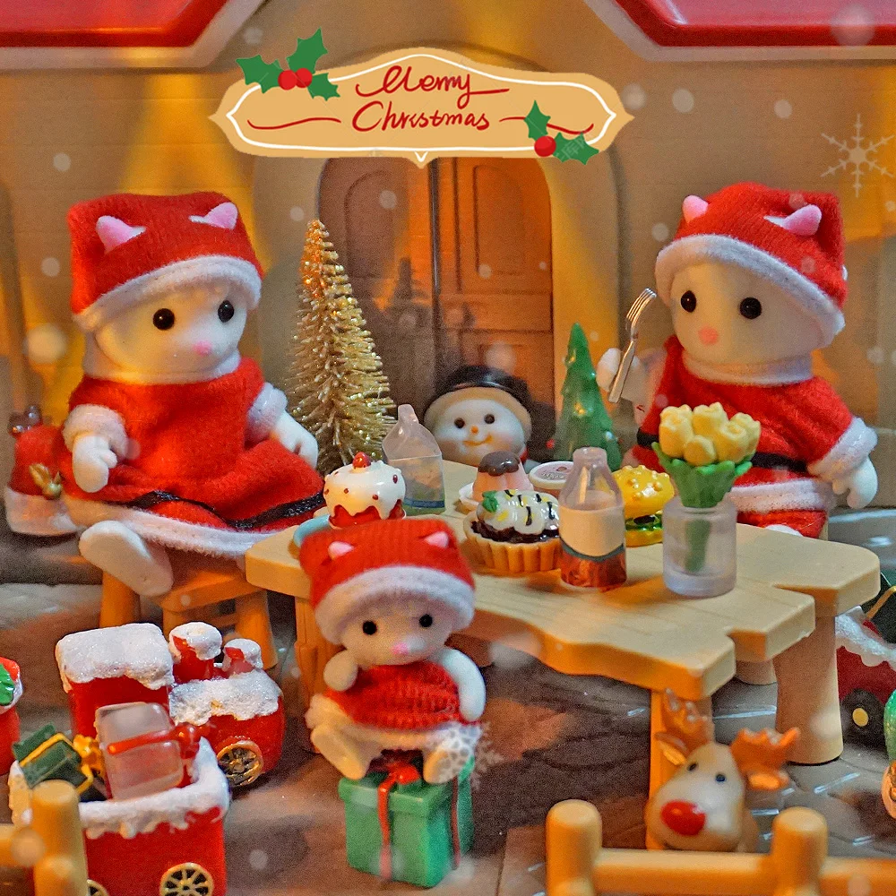 크리스마스 테마 1:12 인형의 집 양 동물 가족 모델 장식품 선물 미니어처 가구 크리스마스 트리 모델 크리스마스 선물