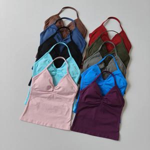 노로고 여성용 롱라인 스트래피 백리스 짐탑 스크런치 워크아웃 오픈백 브라 탱크탑 러닝 요가 셔츠