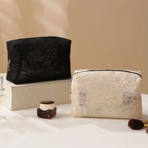 레이스 메쉬 여성용 메이크업 가방 대용량 화장품 및 보석 정리 가방 지퍼 사각형 휴대용 세면도구 가방