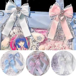 1개 리본 레이스 보우 클립 이타 백용 달콤한 리본 보우노트 하트 다이아몬드 클립 소녀 로리타 백팩 장식 가방 액세서리