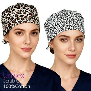 여성용 레오파드 프린트 수술용 스크럽 캡 면 간호사 모자 스파 뷰티 살롱 병원 모자 약국 마취과 의사 모자