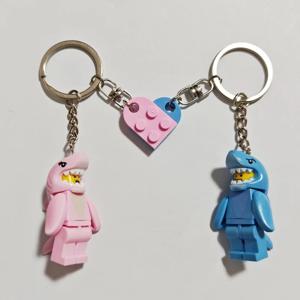 아름다운 수제 3D 만화 상어 커플 키 체인 매칭 핑크 & 블루 애니메이션 열쇠 고리 매력 연인 배낭 펜던트 선물