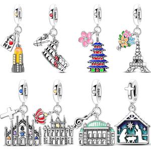 참스 오리지널 925 실버 블루 비즈 팔찌 펜던트 DIY 여성용 고급 주얼리