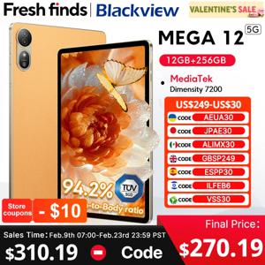 블랙뷰 메가 12 태블릿 5G 12.2인치 2.4K 120Hz 디스플레이 디멘시티 7200 CPU IP69K 방수 50MP 카메라 10000mAh 패드 PC